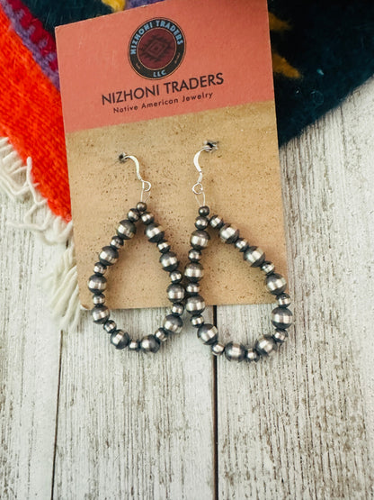 Navajo Sterling Silver Pearl Dangle Hoop Earrings