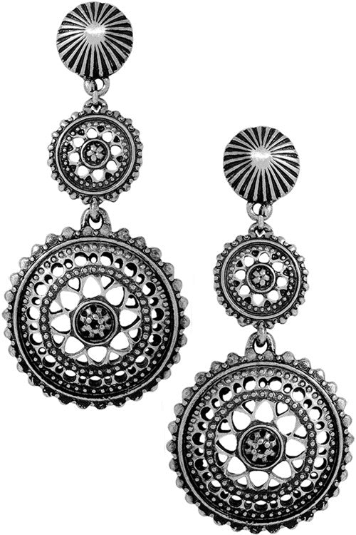 Western concho cutout round drop earrings