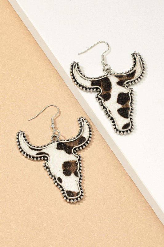 Cow head animal print drop earrings