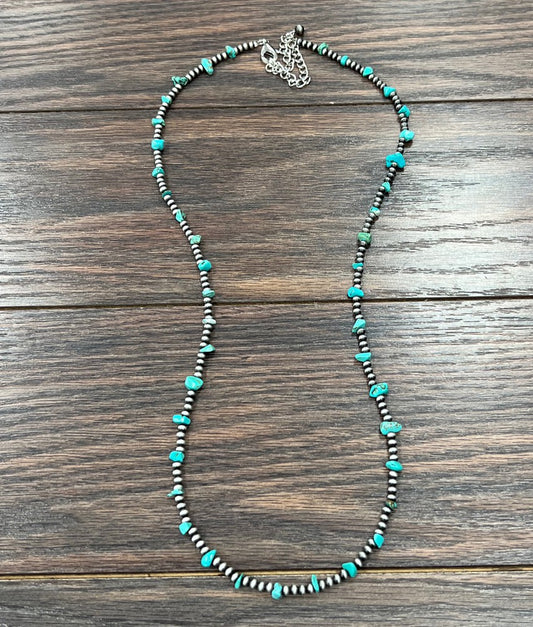 Stone and faux pearls Turquoise necklace