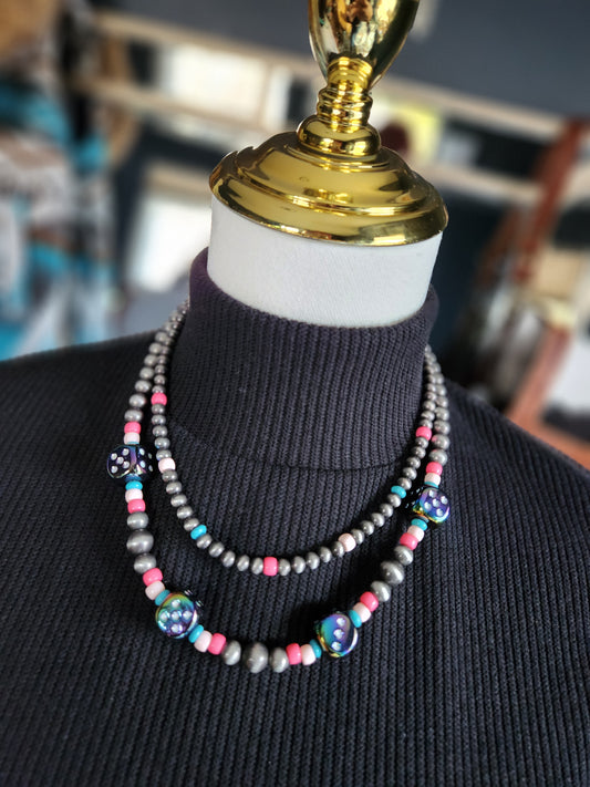 2 Layered Navajo Style Pearl Dice Necklace