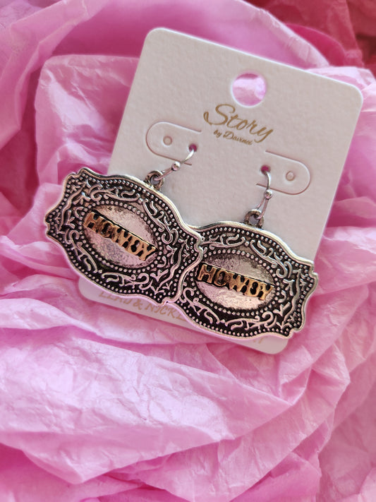 Western “HOWDY” Belt Buckle Dangle Earrings