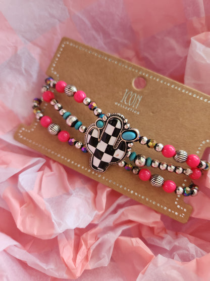 Western Checker Cactus Stretch Bracelet