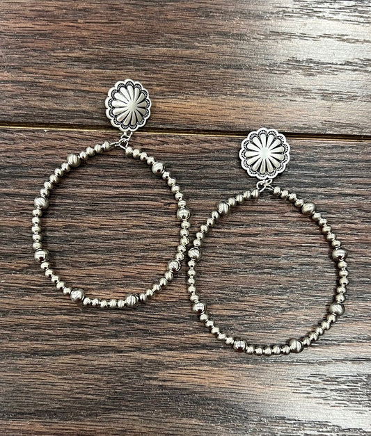 Silver Navajo Peral Hoop Earrings