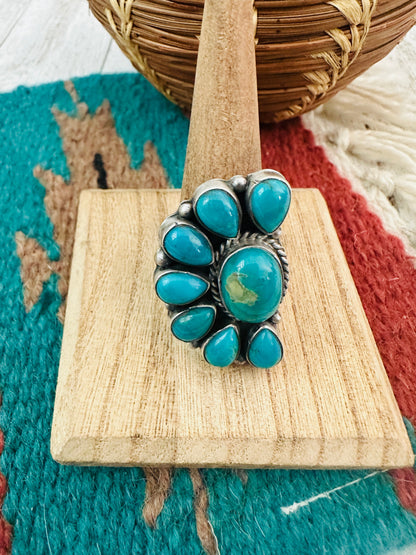 Navajo Royston Turquoise & Sterling Silver Adjustable Cluster Ring