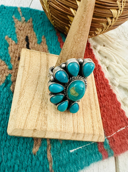 Navajo Royston Turquoise & Sterling Silver Adjustable Cluster Ring