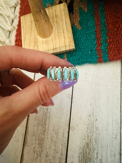 Zuni Sterling Silver & Turquoise Needlepoint Band Ring