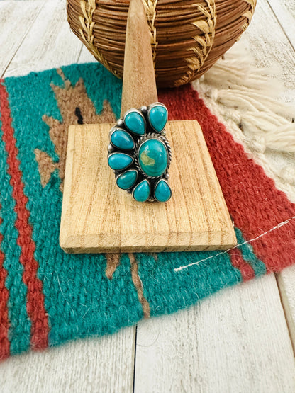 Navajo Royston Turquoise & Sterling Silver Adjustable Cluster Ring