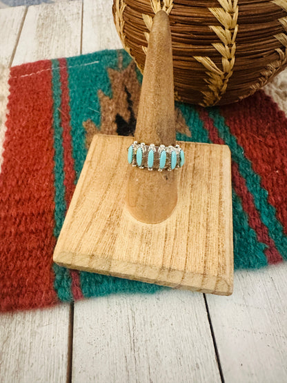 Zuni Sterling Silver & Turquoise Needlepoint Band Ring