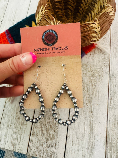 Navajo Sterling Silver Pearl Dangle Hoop Earrings