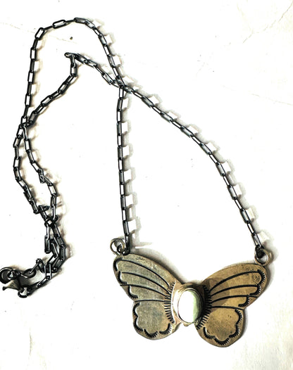 Navajo Sterling Silver & Turquoise Butterfly Necklace