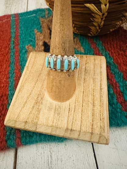 Zuni Sterling Silver & Turquoise Needlepoint Band Ring