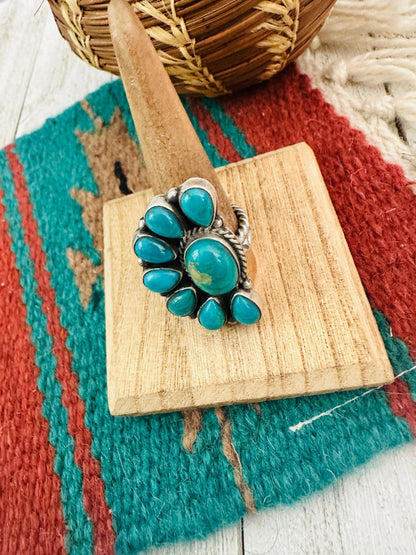 Navajo Royston Turquoise & Sterling Silver Adjustable Cluster Ring