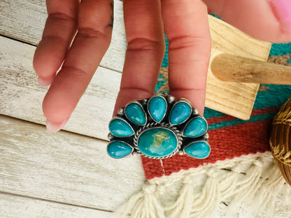 Navajo Royston Turquoise & Sterling Silver Adjustable Cluster Ring