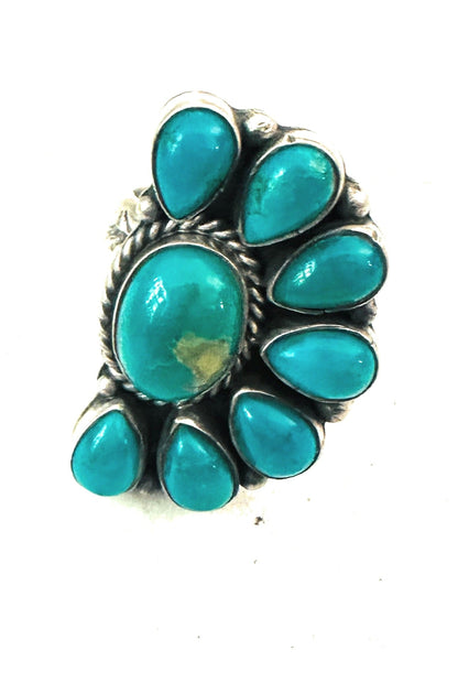 Navajo Royston Turquoise & Sterling Silver Adjustable Cluster Ring