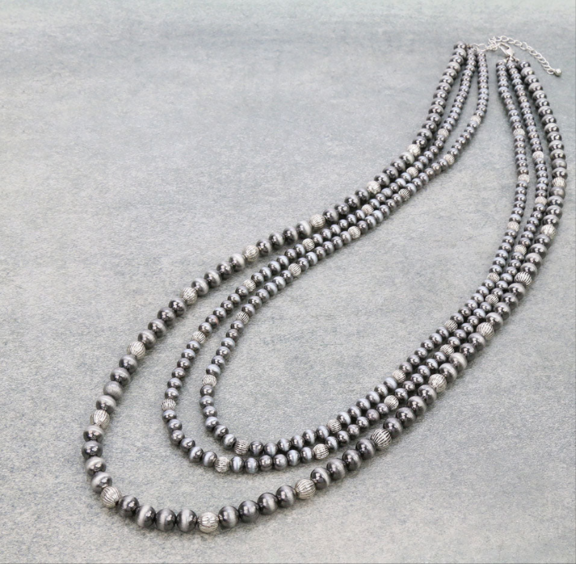 3 Row Squash Style Pearl Necklace