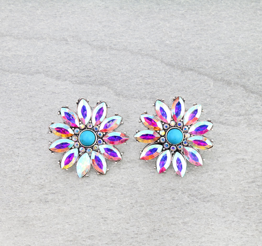 Western Flower Stone Stud Earrings