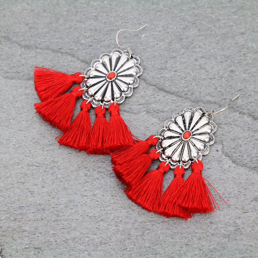 Concho with Tassel Fish Hook Earrings