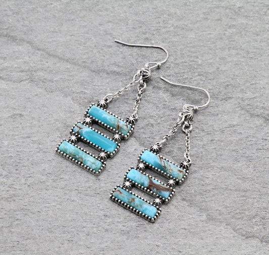 Western Hand Craft Stone Bar Dangle Earrings