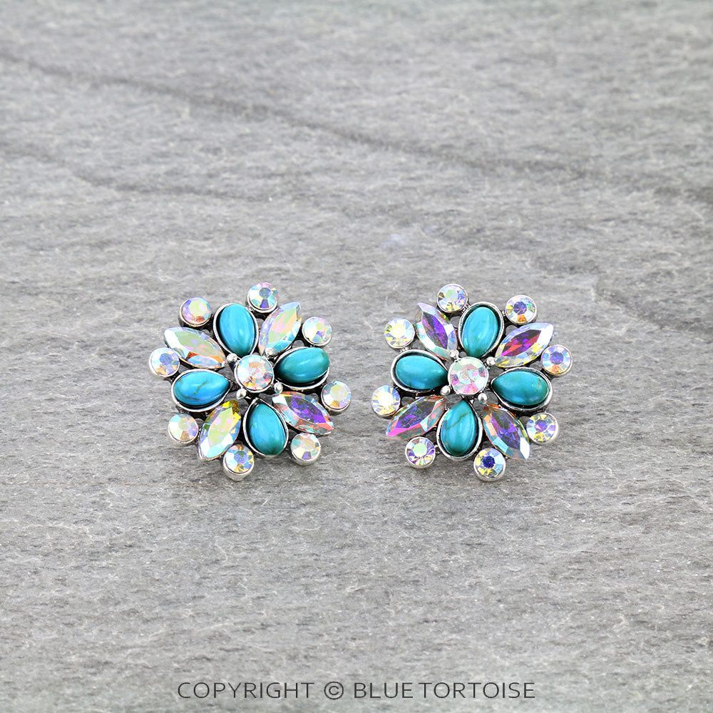 Western Flower Stone Stud Earrings