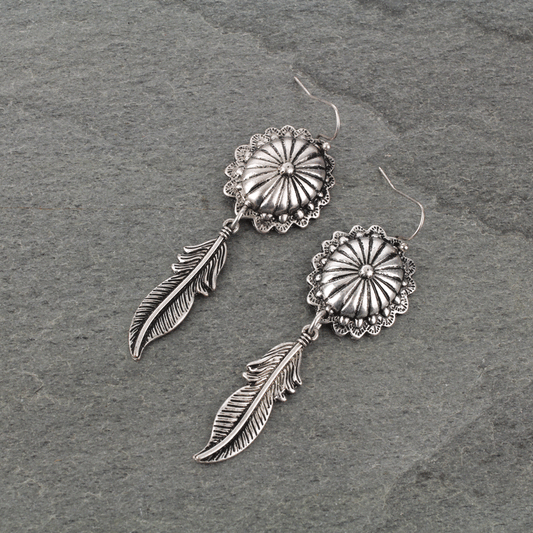 Western Concho Feather Earrings