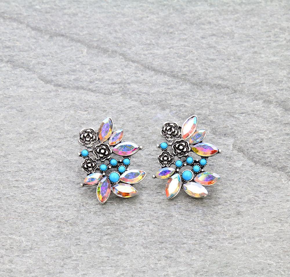 Western Flower Stone Stud Earrings