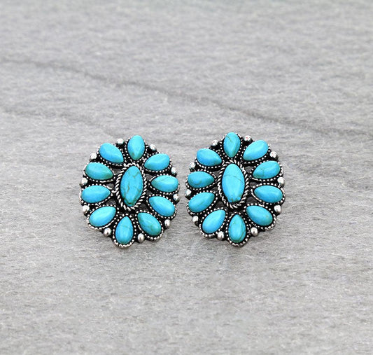 Western Concho Stone Stud Earrings