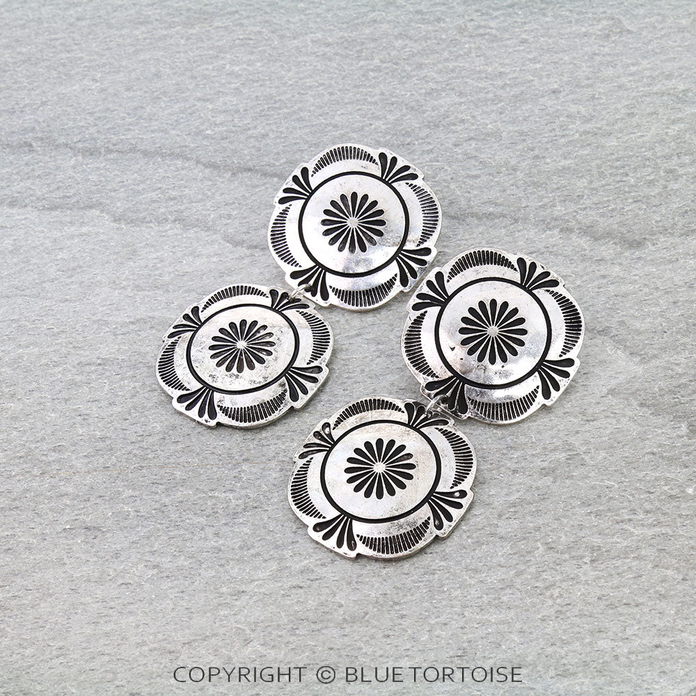 Western Metal Concho Stud Earrings