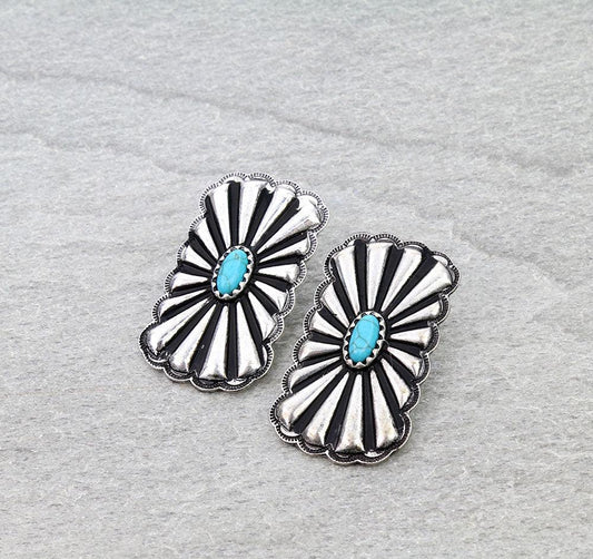 Western Rectangle Concho Stud Earrings