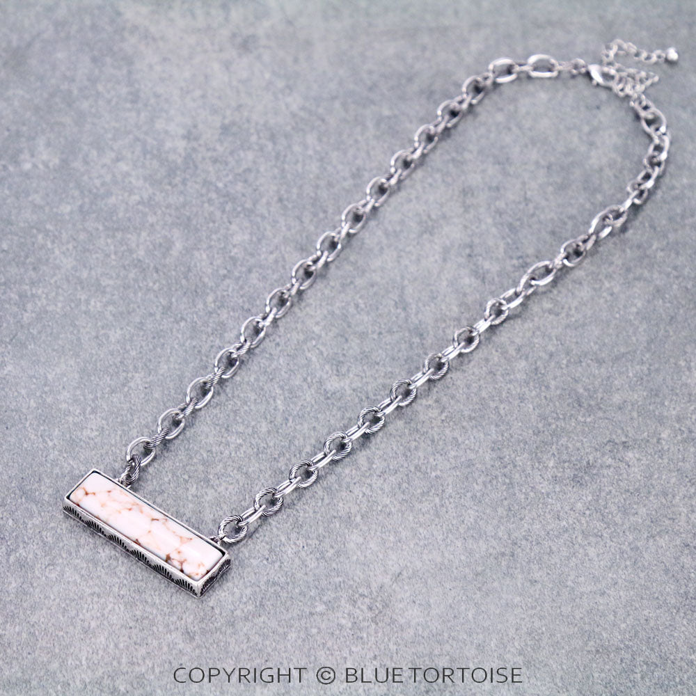 Stone Bar Pendant Chain Necklace