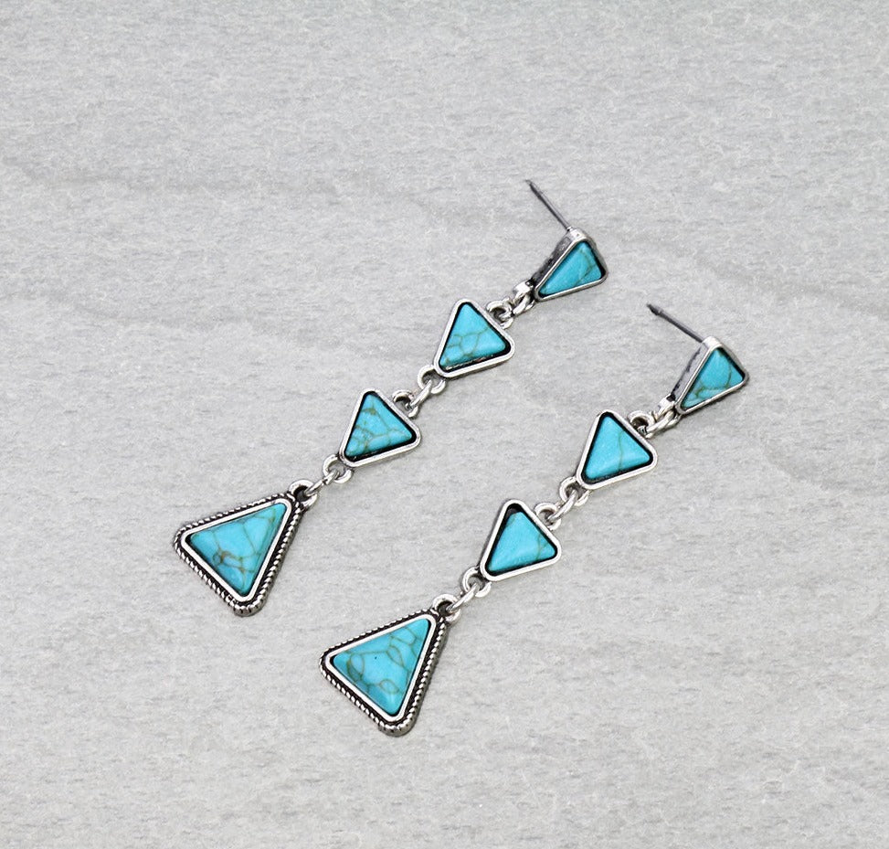 Western Triangle Stone Drop Stud Earrings