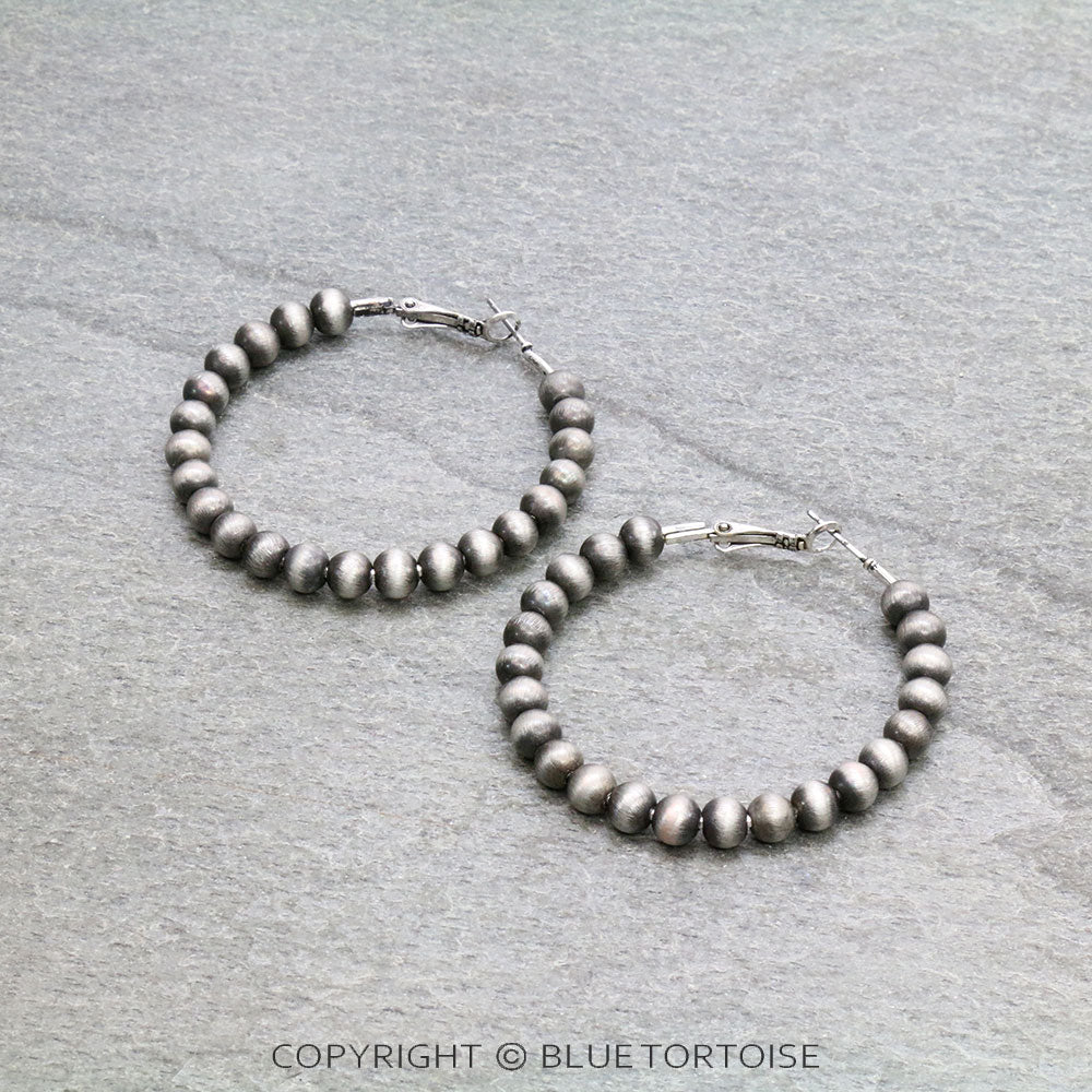 Western Navajo Style Pearl 60mm Hoop Earrings