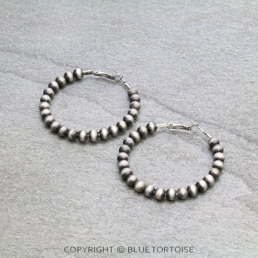 Western Navajo Style Pearl 60mm Hoop Earrings