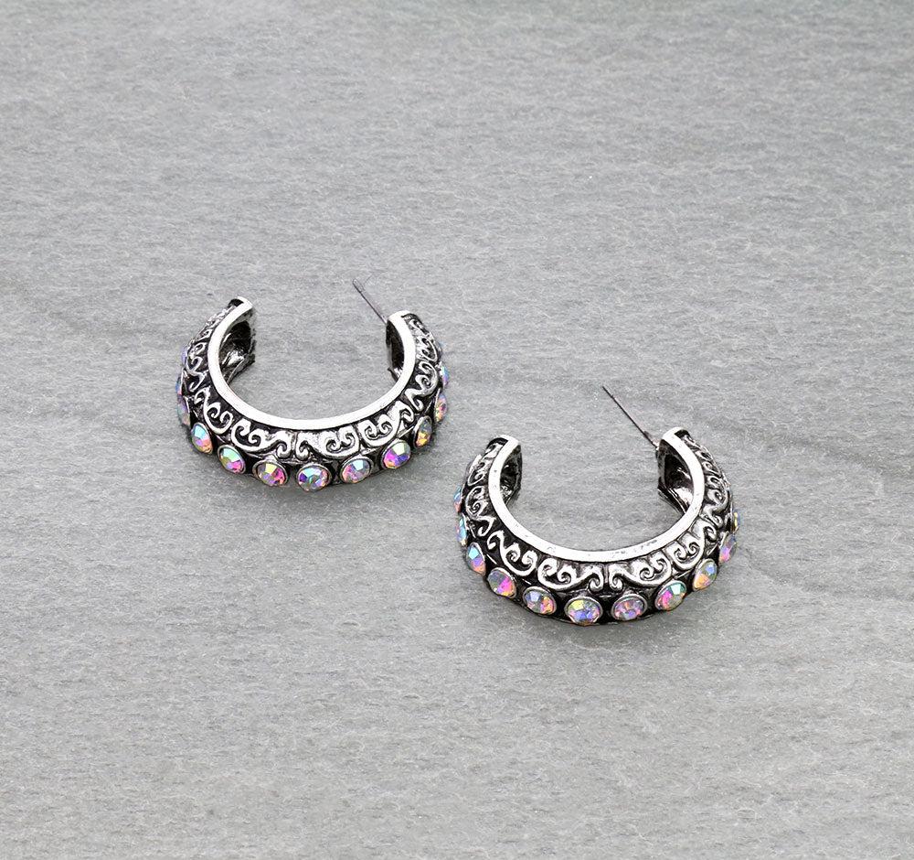 Western Filigree with Stone Hoop Earrings