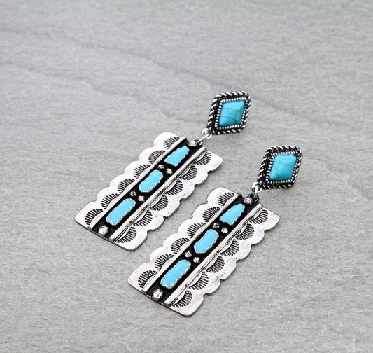 Western Rectangle Concho Stud Earrings