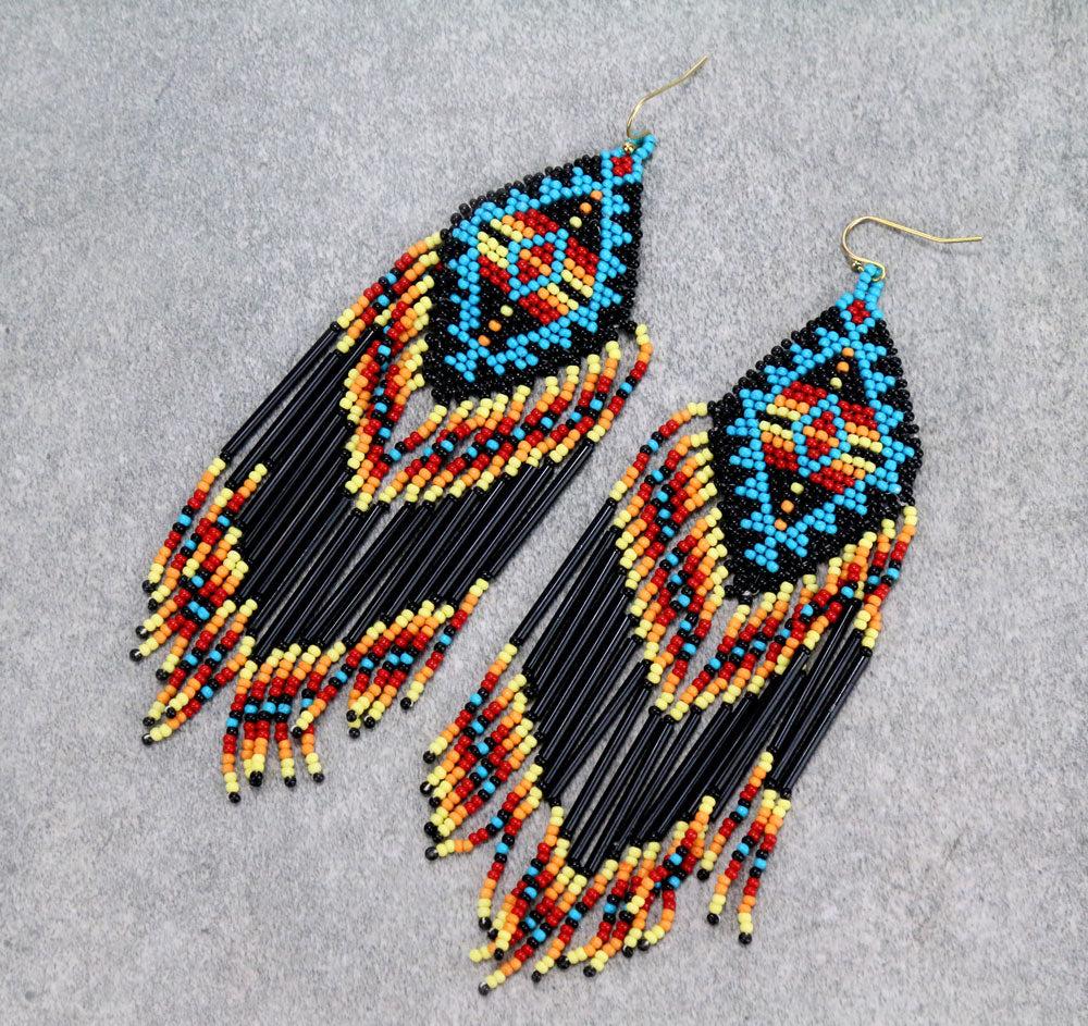 Western Seed Bead Tassel Dangle Earrings