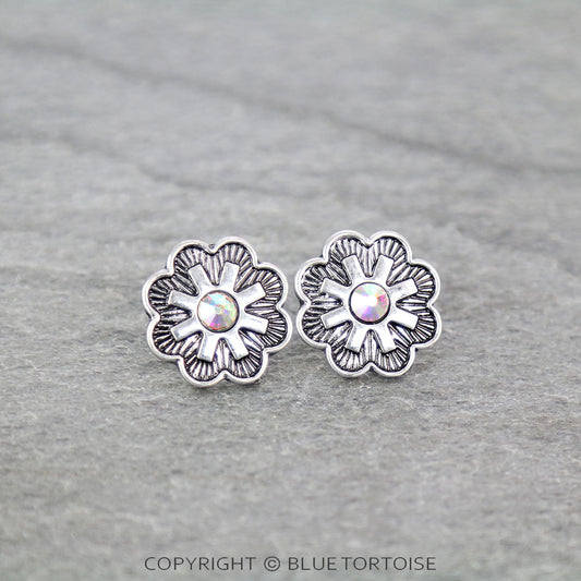 Western Concho Stone Stud Earrings