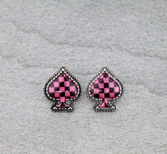 Checker Pattern Spade Stud Earrings