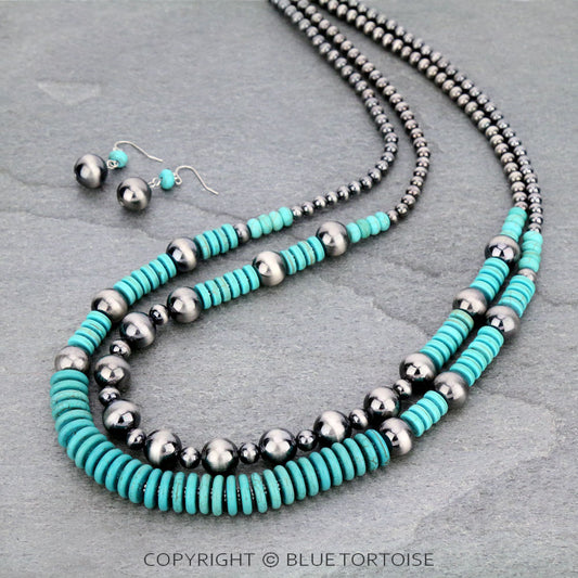 Navajo Style Pearl and Beaded Layered Necklace Set