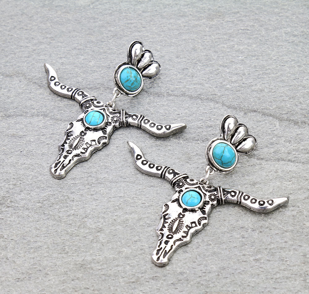 Western Steer Skull Stone Stud Earrings