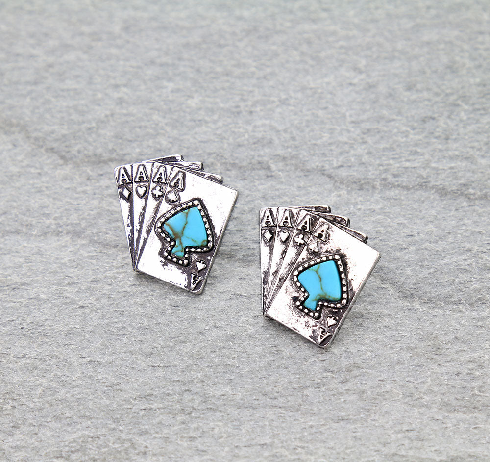 Western 4 Aces Poker Stud Earrings