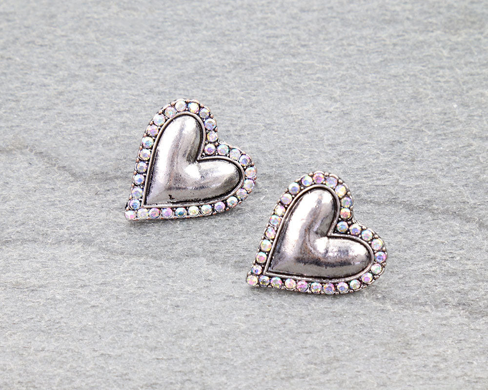 Western Heart Stone Stud Earrings