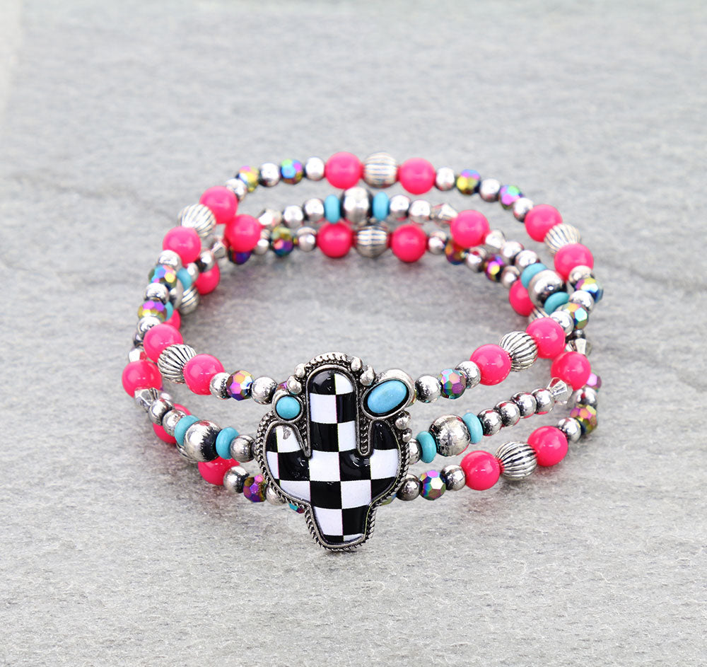 Western Checker Cactus Stretch Bracelet