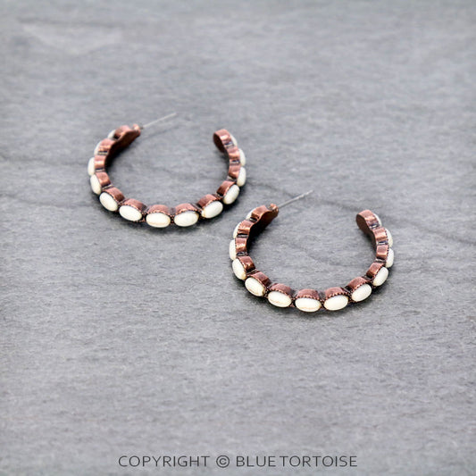 Western Semi Stone Hoop Earrings