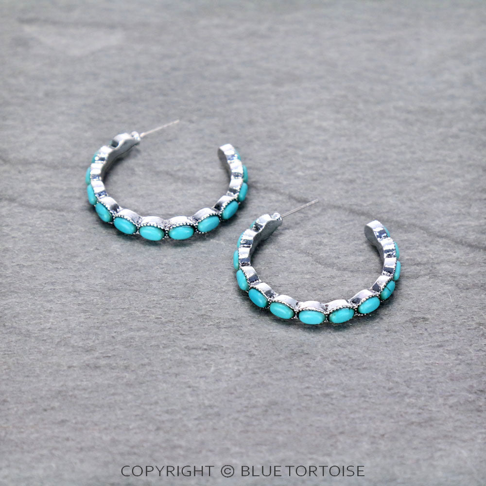 Western Semi Stone Hoop Earrings