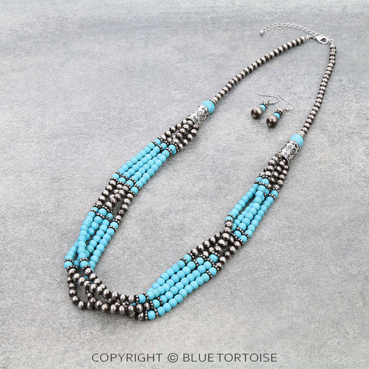 Navajo Style Pearl and Bead Multi-Strand Necklace Set