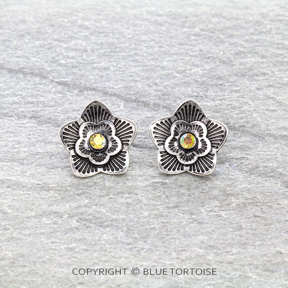 Flower Stone Stud Earrings