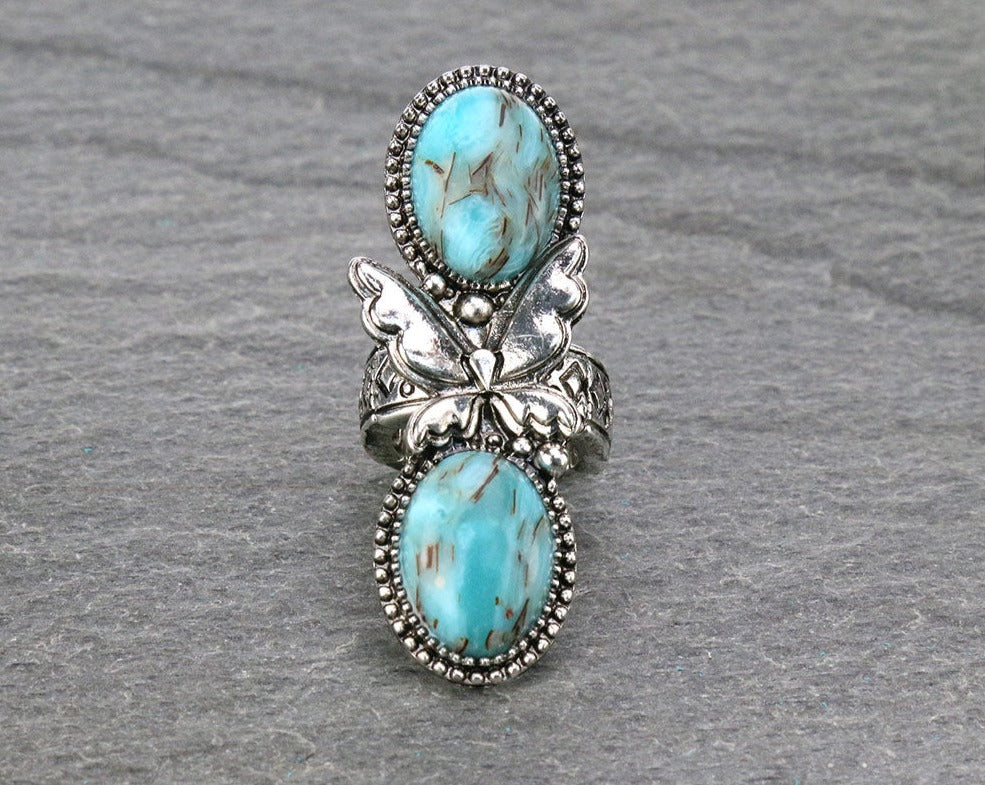 Western Butterfly Stone Stretch Ring