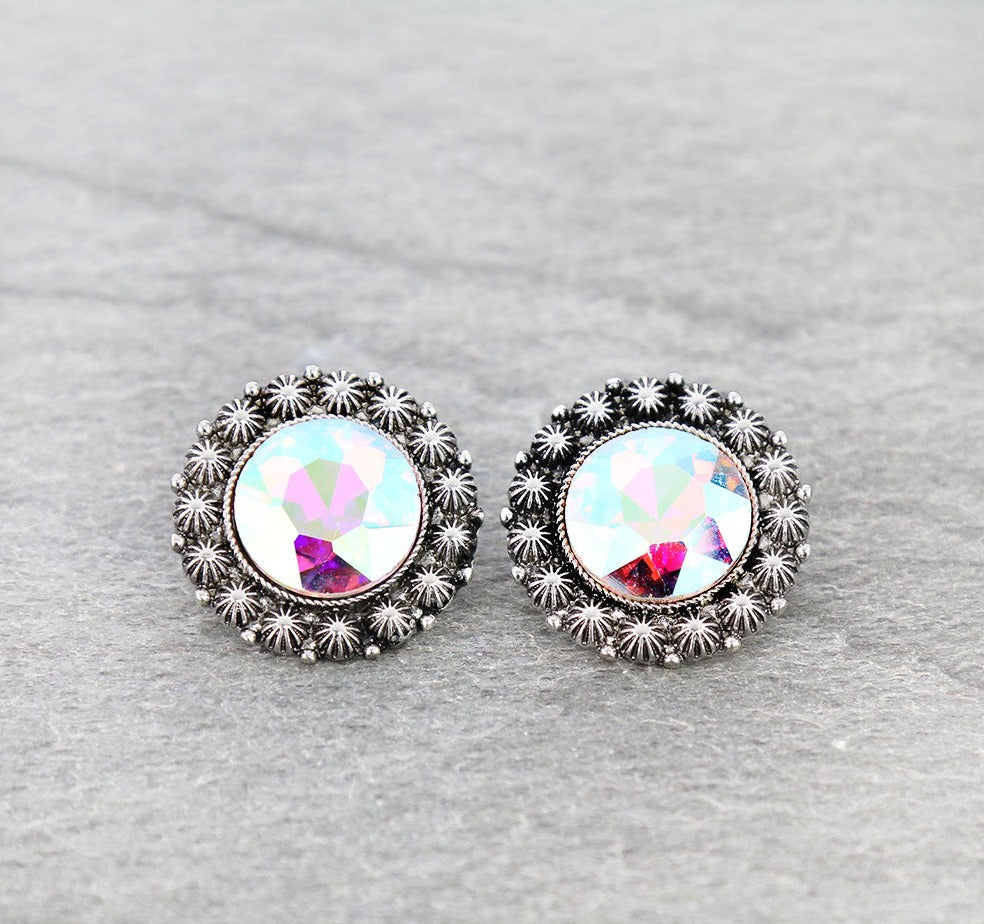 Metal Concho with Stone Stud Earrings