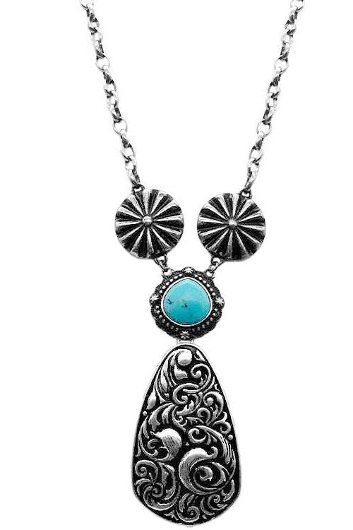 WESTERN CONCHO PAISLEY TEARDROP GEMSTONE NECKLACE